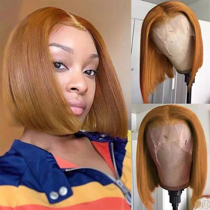 #30 Light Brown Short Straight Bob 13x4/4x4 Lace Wig 100% Human Virgin Hair Alexwigs