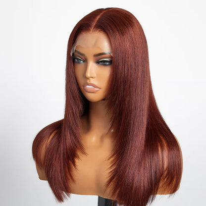 #33 Reddish Brown Layered Cut Straight Wigs 13x4/5x5 HD Lace Frontal Human Hair Wigs Alexwigs