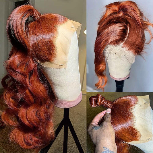 #33 Reddish Brown Color Invisible-Pull String 360 Lace Frontal Wigs Glueless HD Lace Human Hair Wigs Alexwigs