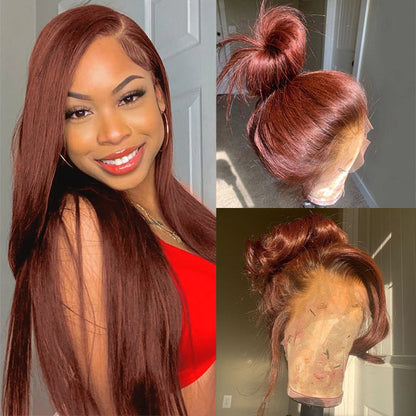 #33 Reddish Brown Color Invisible-Pull String 360 Lace Frontal Wigs Glueless HD Lace Human Hair Wigs Alexwigs