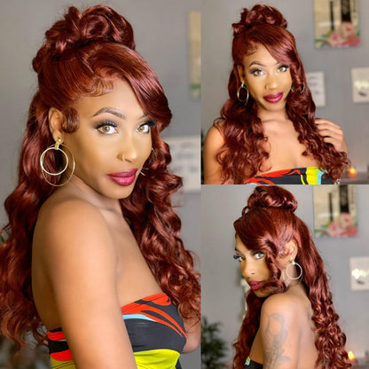#33 Reddish Brown Color Invisible-Pull String 360 Lace Frontal Wigs Glueless HD Lace Human Hair Wigs Alexwigs