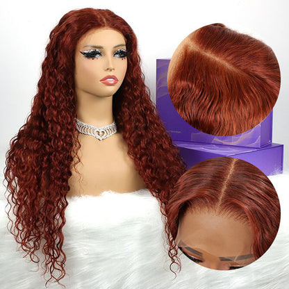 #33 Reddish Brown Color Water Wave 13x4 13x6 HD Lace Front Wigs Human Hair Pre Plucked Alexwigs
