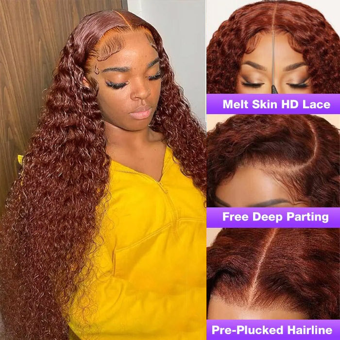 #33 Auburn Color Deep Wave 13x4/4x4 HD Lace Front Human Hair Wigs For Women High Quality Wigs Alexwigs