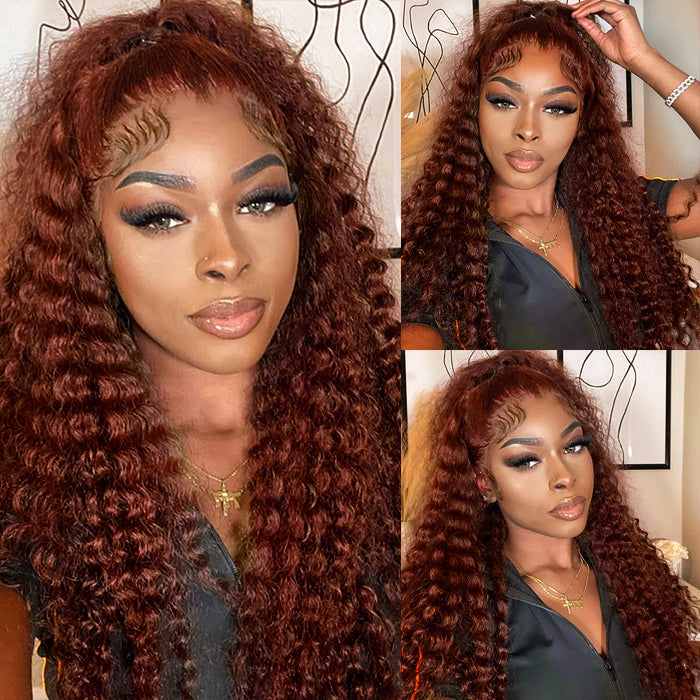#33 Auburn Color Deep Wave 13x4/4x4 HD Lace Front Human Hair Wigs For Women High Quality Wigs Alexwigs
