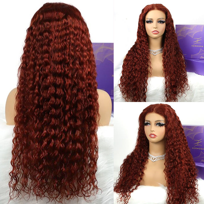 #33 Reddish Brown Color Water Wave 13x4 13x6 HD Lace Front Wigs Human Hair Pre Plucked Alexwigs
