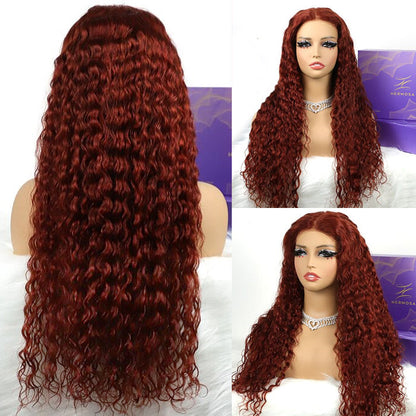 #33 Reddish Brown Color Water Wave 13x4 13x6 HD Lace Front Wigs Human Hair Pre Plucked Alexwigs