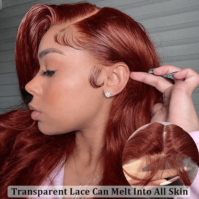 #33 Reddish Brown Color Body Wave 13x4/5x5 HD Lace Frontal Wigs Short Bob Red Brown Wig 220% Density Alexwigs