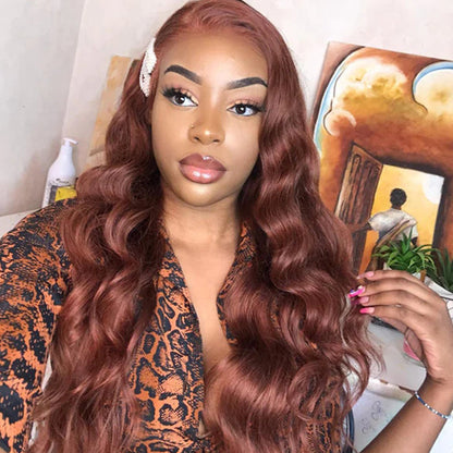 #33 Auburn Reddish Brown Color 4x4 HD Transparent Lace Closure Human Hair Wigs Alexwigs