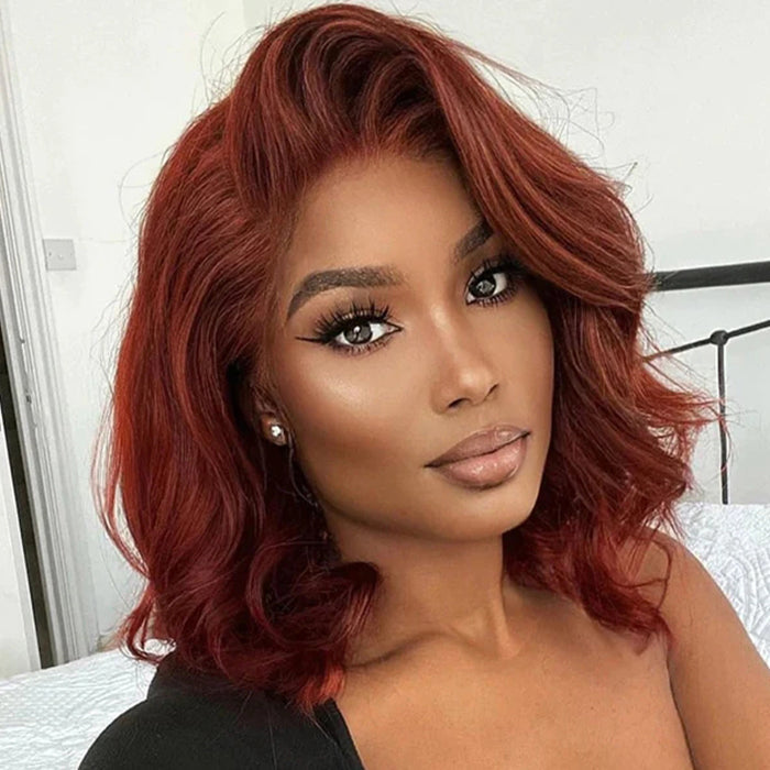 #33 Reddish Brown Color Body Wave 13x4/5x5 HD Lace Frontal Wigs Short Bob Red Brown Wig 220% Density Alexwigs
