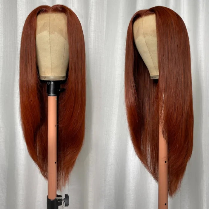 #33 Red Brown Auburn Colored Straight Lace Front Wig 13x4 13x6 HD Transparent Lace Frontal Wigs Alexwigs