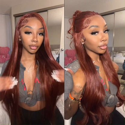 #33 Red Brown Auburn Colored Straight Lace Front Wig 13x4 13x6 HD Transparent Lace Frontal Wigs Alexwigs
