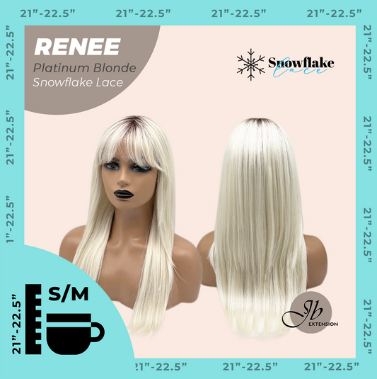 JBEXTENSION 21 Inches Platinum Blonde Pre-Cut T Part Snowflake Lace Frontlace Glueless Wig RENEE PLATINUM BLONDE【BENDY EAR TABS】 Alexwigs