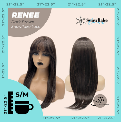 JBEXTENSION 21 Inches Dark Brown Pre-Cut T Part Snowflake Lace Frontlace Glueless Wig RENEE DARK BROWN【BENDY EAR TABS】 Alexwigs
