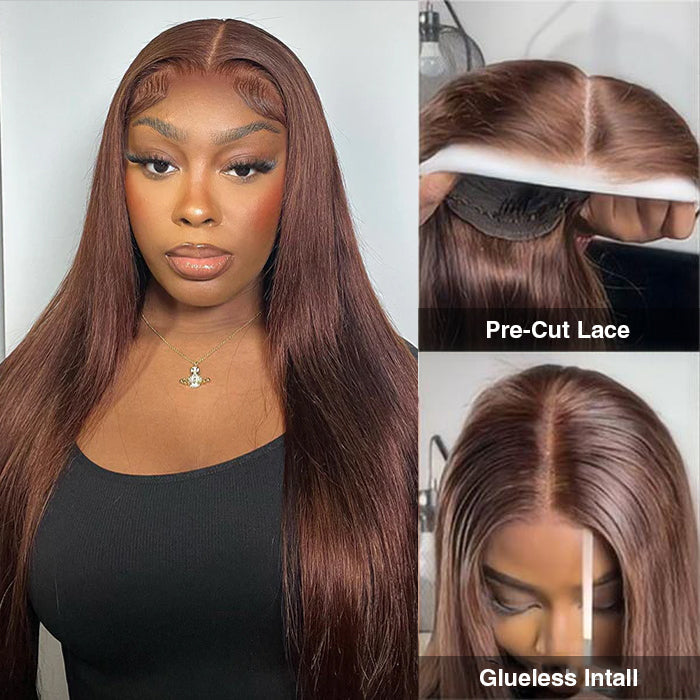 #4 Chocolate Brown Wig Straight & Body Wave 13x4 HD Lace Frontal Human Hair Wig Alexwigs