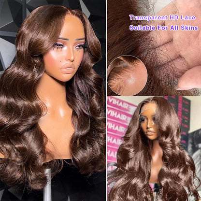 #4 Chocolate Brown Wig Straight & Body Wave 13x4 HD Lace Frontal Human Hair Wig Alexwigs