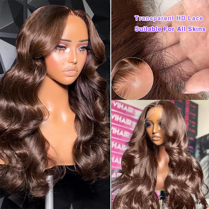 #4 Brown Wig Straight & Body Wave Natural Human Hair Wig Colored Lace Front Wigs Alexwigs