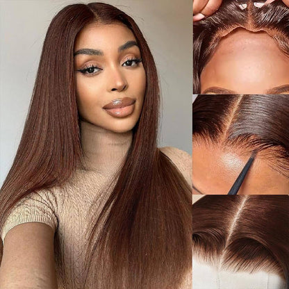 #4 Chocolate Brown Wig Straight & Body Wave 13x4 HD Lace Frontal Human Hair Wig Alexwigs
