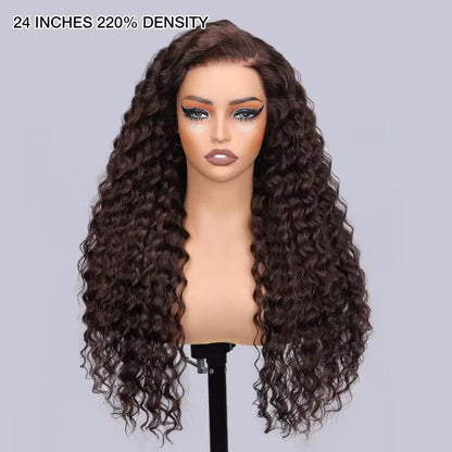 #4 Chocolate Brown Wig Deep Wave 13x6 HD Transparent Lace Frontal Wigs Pre-Colored Human Hair Wigs Alexwigs