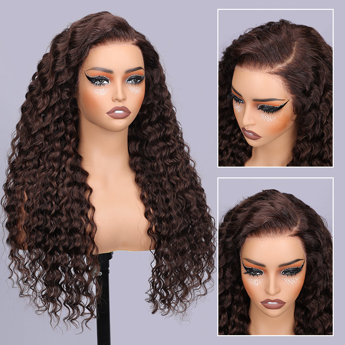 #4 Chocolate Brown Wig Deep Wave 13x6 HD Transparent Lace Frontal Wigs Pre-Colored Human Hair Wigs Alexwigs