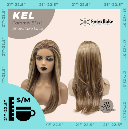 JBEXTENSION 22 Inches Caramel Blonde Highlight Pre-Cut Snowflake Lace Frontlace Glueless Wig KEL CARAMEL BLONDE HIGHLIGHT【PERMATEASE】【BENDY EAR TABS】 Alexwigs