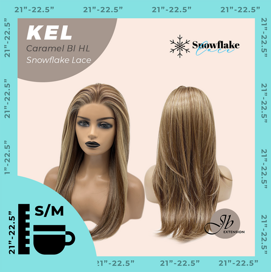 JBEXTENSION 22 Inches Caramel Blonde Highlight Pre-Cut Snowflake Lace Frontlace Glueless Wig KEL CARAMEL BLONDE HIGHLIGHT【PERMATEASE】【BENDY EAR TABS】 Alexwigs