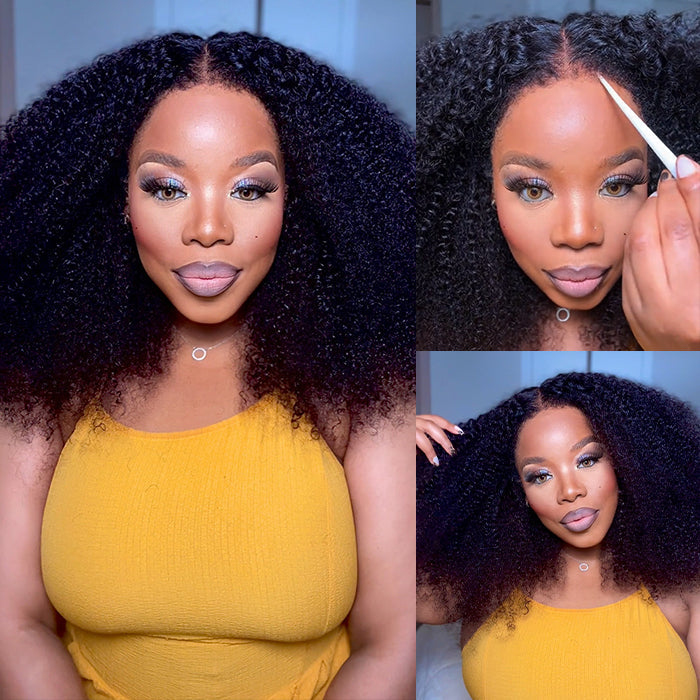 18" = $125 Glueless 4C Kinky Edge Afro Kinky Curly Human Hair Wig Pre Cut HD Lace Skin Melt Wigs Natural Hairline Alexwigs