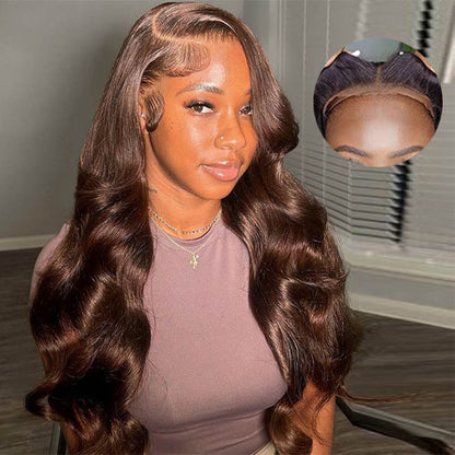 #4 Chocolate Brown Wig Straight & Body Wave 13x4 HD Lace Frontal Human Hair Wig Alexwigs