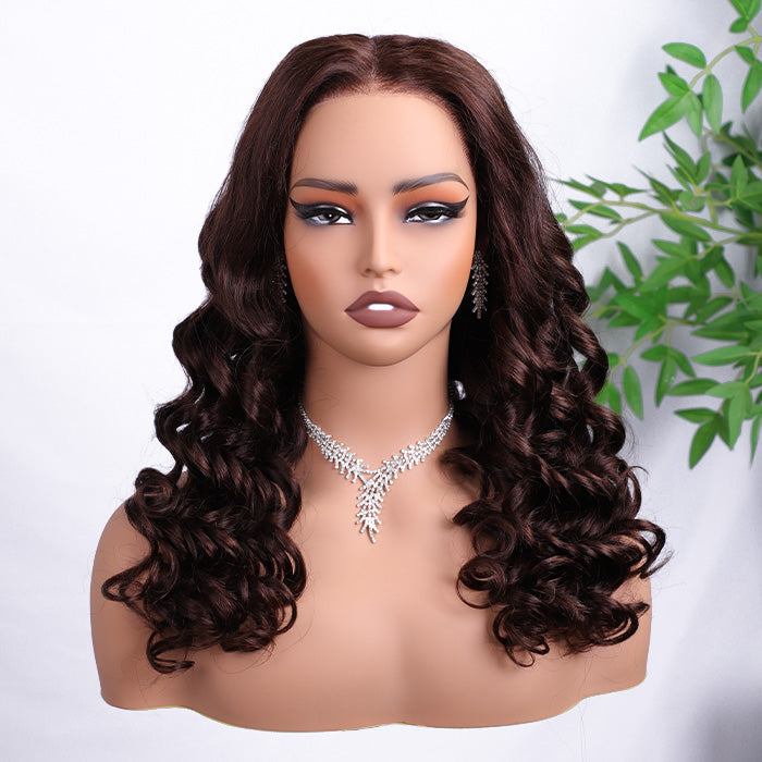 #4 Chocolate Brown Retro Glam Waves Glueless Wig 8x5 Closure HD Lace Pre Plucked Hairline Ready to Go Alexwigs