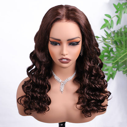 #4 Chocolate Brown Retro Glam Waves Glueless Wig 8x5 Closure HD Lace Pre Plucked Hairline Ready to Go Alexwigs