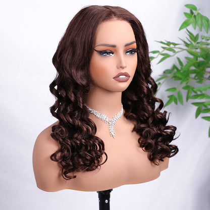 #4 Chocolate Brown Retro Glam Waves Glueless Wig 8x5 Closure HD Lace Pre Plucked Hairline Ready to Go Alexwigs