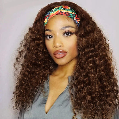 #4 Chocolate Brown Headband Wigs Virgin Human Hair No Gel No Glue Silk Scarf Wigs Alexwigs