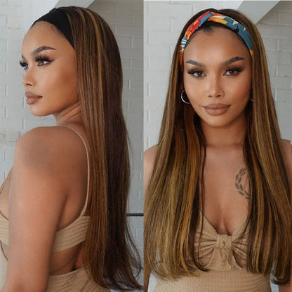 #4/27 Mix Color Highlights Headband Wigs 100% Virgin Human Hair No Gel No Glue Silk Scarf Wigs Alexwigs