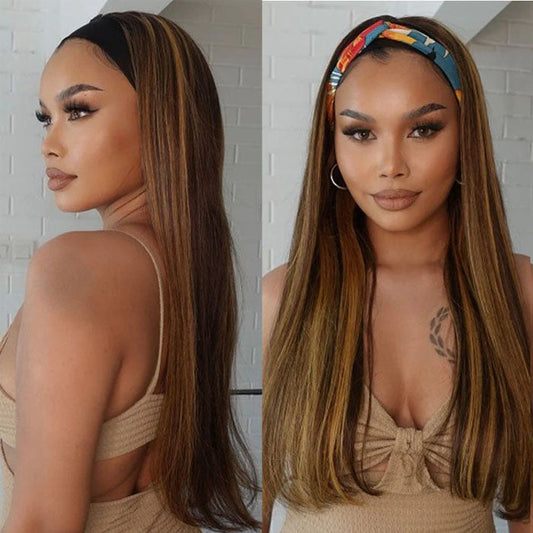 #4/27 Mix Color Highlights Headband Wigs 100% Virgin Human Hair No Gel No Glue Silk Scarf Wigs Alexwigs