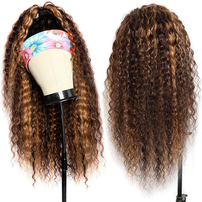 #4/27 Mix Color Highlights Headband Wigs 100% Virgin Human Hair No Gel No Glue Silk Scarf Wigs Alexwigs