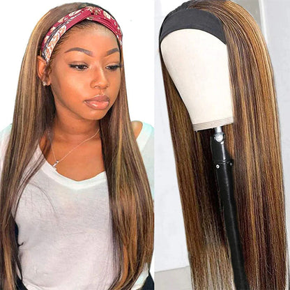 #4/27 Mix Color Highlights Headband Wigs 100% Virgin Human Hair No Gel No Glue Silk Scarf Wigs Alexwigs