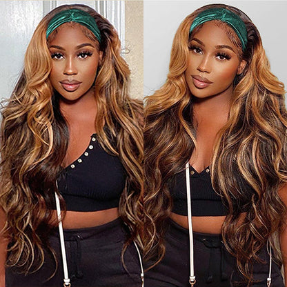 #4/27 Mix Color Highlights Headband Wigs 100% Virgin Human Hair No Gel No Glue Silk Scarf Wigs Alexwigs