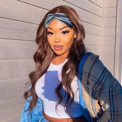 #4 Chocolate Brown Headband Wigs Virgin Human Hair No Gel No Glue Silk Scarf Wigs Alexwigs