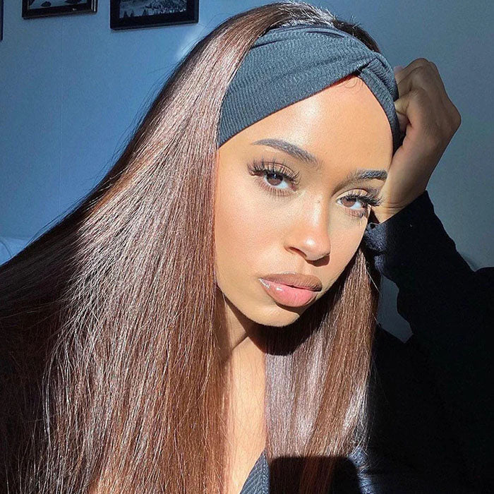 #4 Chocolate Brown Headband Wigs Virgin Human Hair No Gel No Glue Silk Scarf Wigs Alexwigs