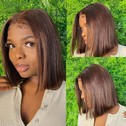 #4 Chocolate Brown Short Straight Bob 13x4/13x6 Lace Front Human Hair Wig Alexwigs