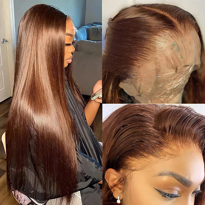 #4 Brown Wig Straight & Body Wave Natural Human Hair Wig Colored Lace Front Wigs Alexwigs