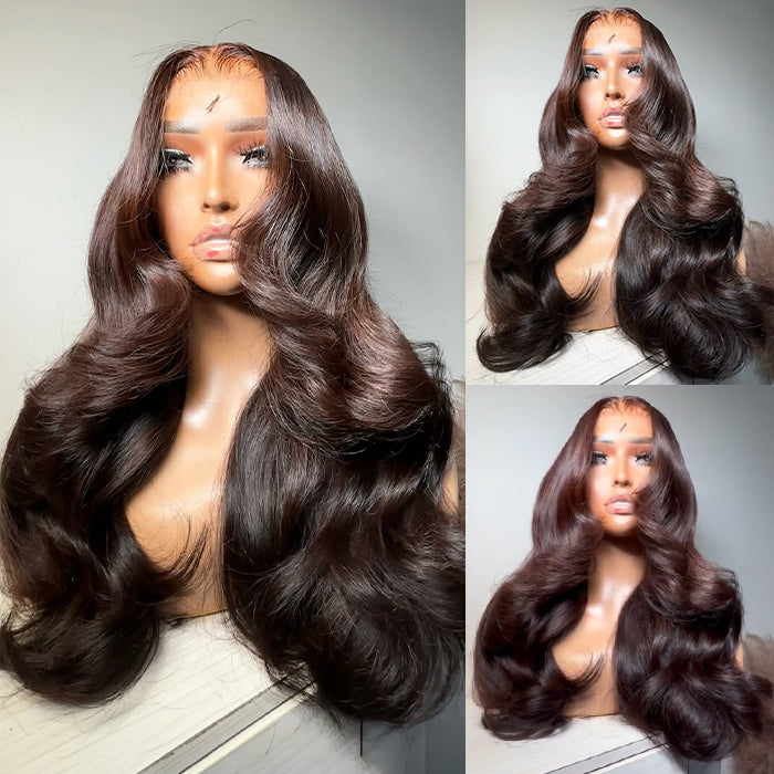 #4 Chocolate Brown Wig Straight & Body Wave 13x4 HD Lace Frontal Human Hair Wig Alexwigs