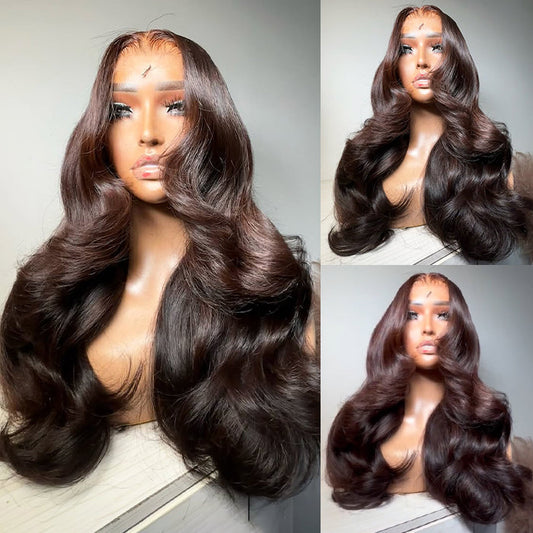 #4 Chocolate Brown Wig Straight & Body Wave 13x4 HD Lace Frontal Human Hair Wig Alexwigs