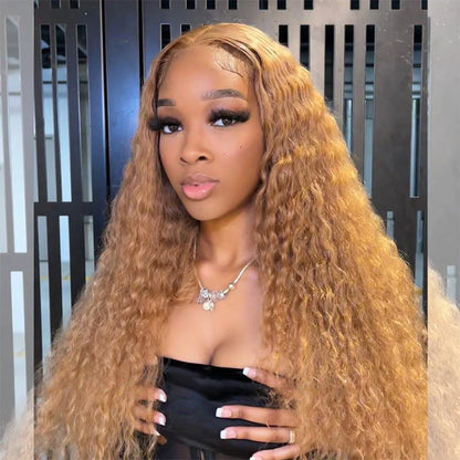 #27 Honey Blonde Deep Wave HD Lace Front Human Hair Wig with Pre Plucked Alexwigs