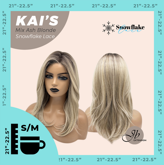 [PRE-ORDER] JBEXTENSION 18 Inches Mix Ash Blonde Pre-Cut Snowflake Lace Frontlace Glueless Wig KAI'S MIX ASH BLONDE【PERMATEASE】【BENDY EAR TABS】 Alexwigs