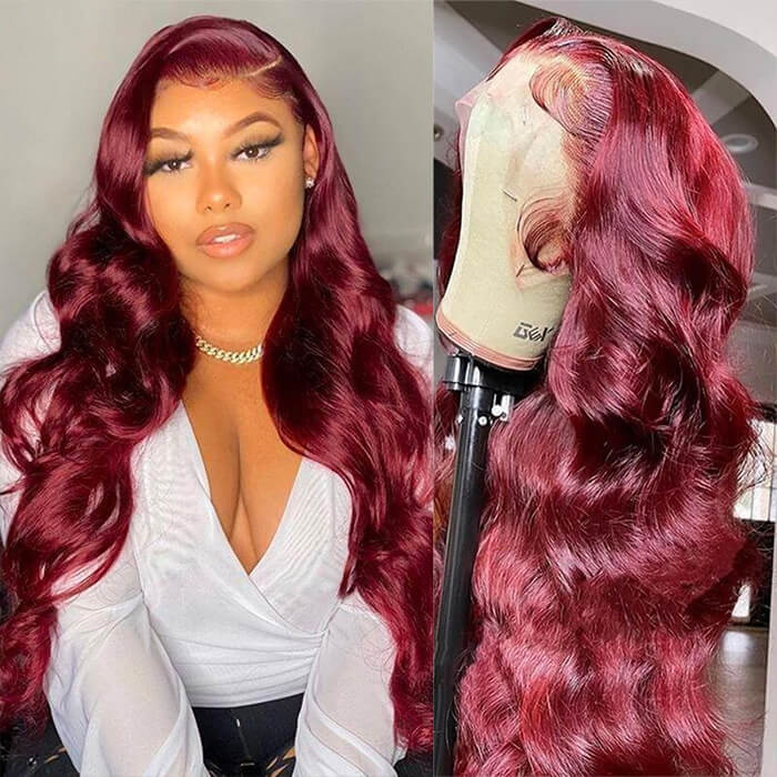 13x6 HD Lace Front Wig Human Hair Wigs 99J Burgundy Pre-Plucked Remy Human Hair Deep Part Wigs Alexwigs