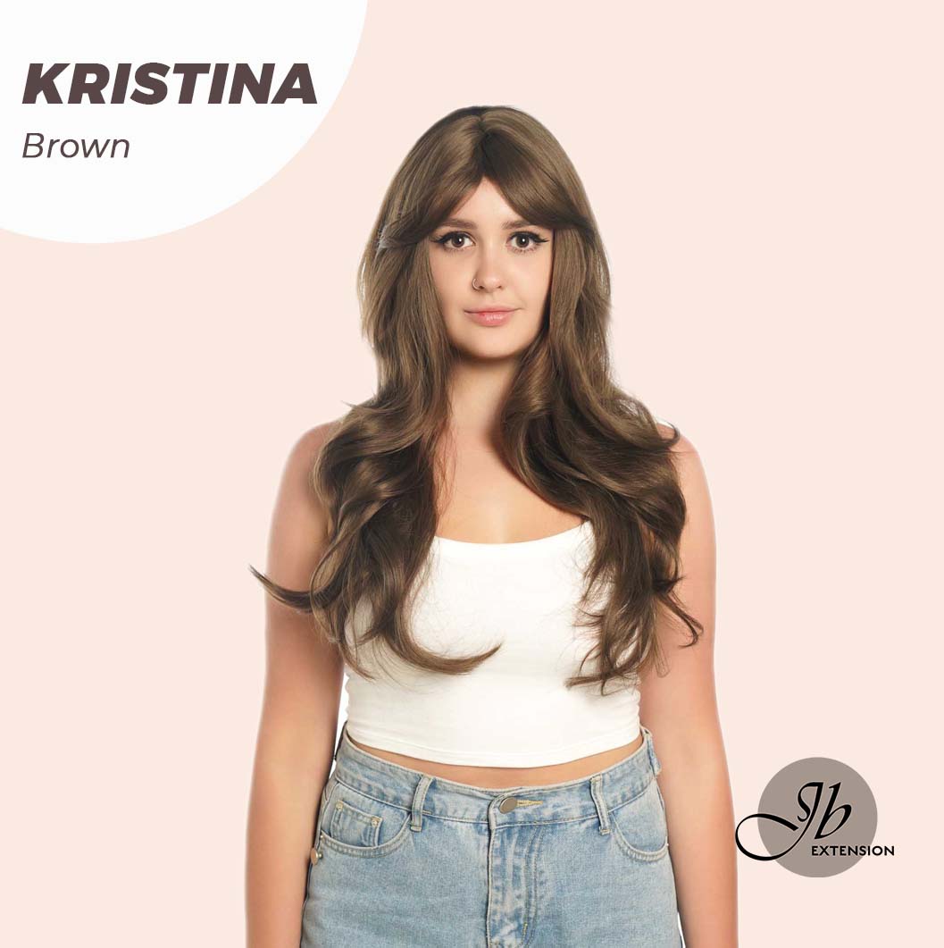 JBEXTENSION 25 Inches Brown Curly Wig With Full Bangs KRISTINA BROWN Alexwigs