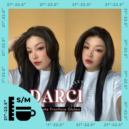 JBEXTENSION 25 Inches Natural Black Pre-Cut Snowflake Lace Frontlace Glueless Wig DARCI NATURAL BLACK【PERMATEASE】【BENDY EAR TABS】 Alexwigs