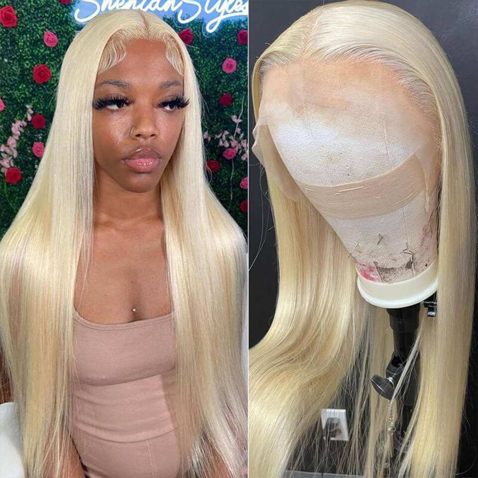 #613 Blonde Glueless Pull Go Drawstring Wigs Silky Straight 13x6 Full Lace Front Wig Alexwigs