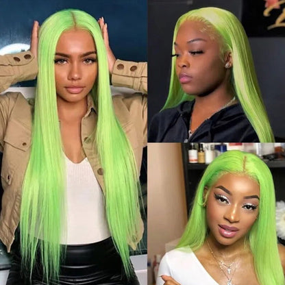 13X4 HD Lace Wigs Long Straight Hair Green Color Wigs for Fashion Women  with Natural Hairline Alexwigs