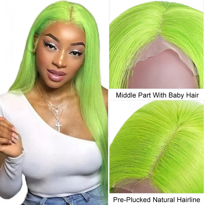 13X4 HD Lace Wigs Long Straight Hair Green Color Wigs for Fashion Women  with Natural Hairline Alexwigs